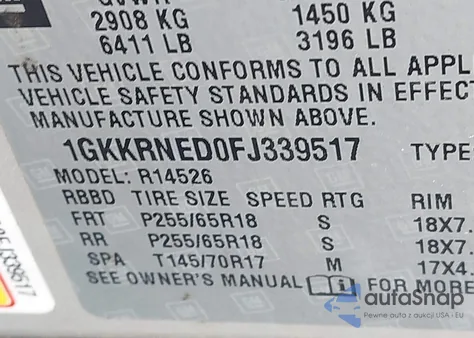2015 GMC Acadia Sle-1 z USA, uszkodzony, nr VIN 1GKKRNED0FJ339517
